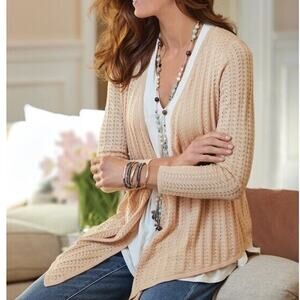 Soft Surroundings Silk Blend Inglis Cardigan Sweater Womens Size 2X Sand Draped